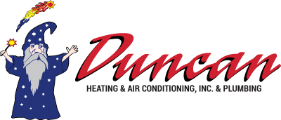 Duncan Heating & Air Conditioning, Inc. & Plumbing logo, a wizard in a starry robe